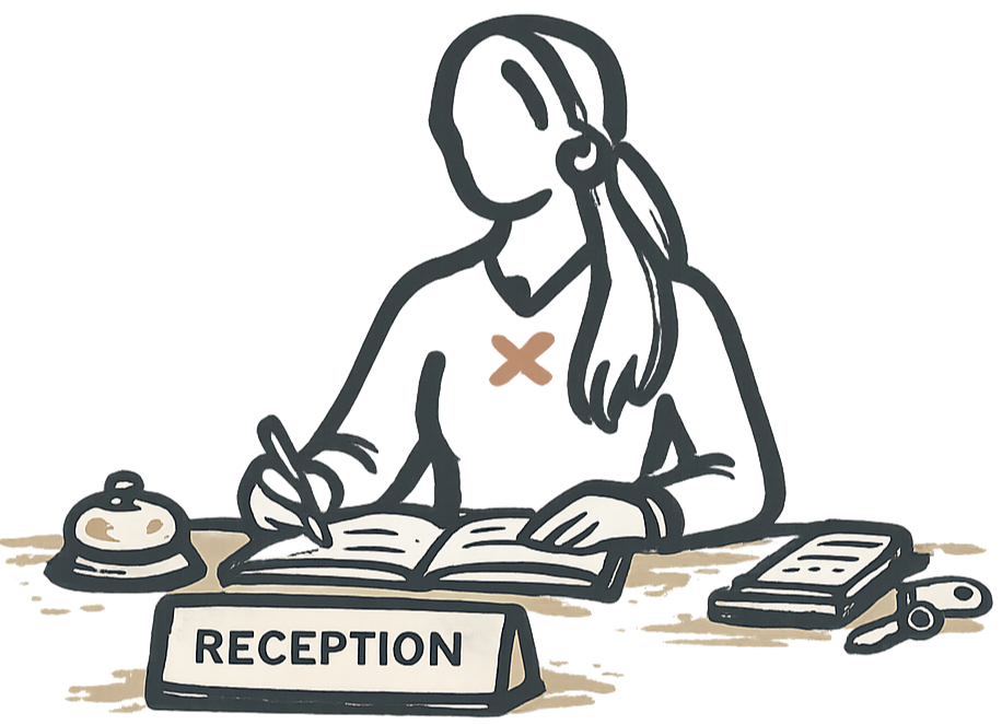 Illustration of a hotel receptionist taking notes at the front desk